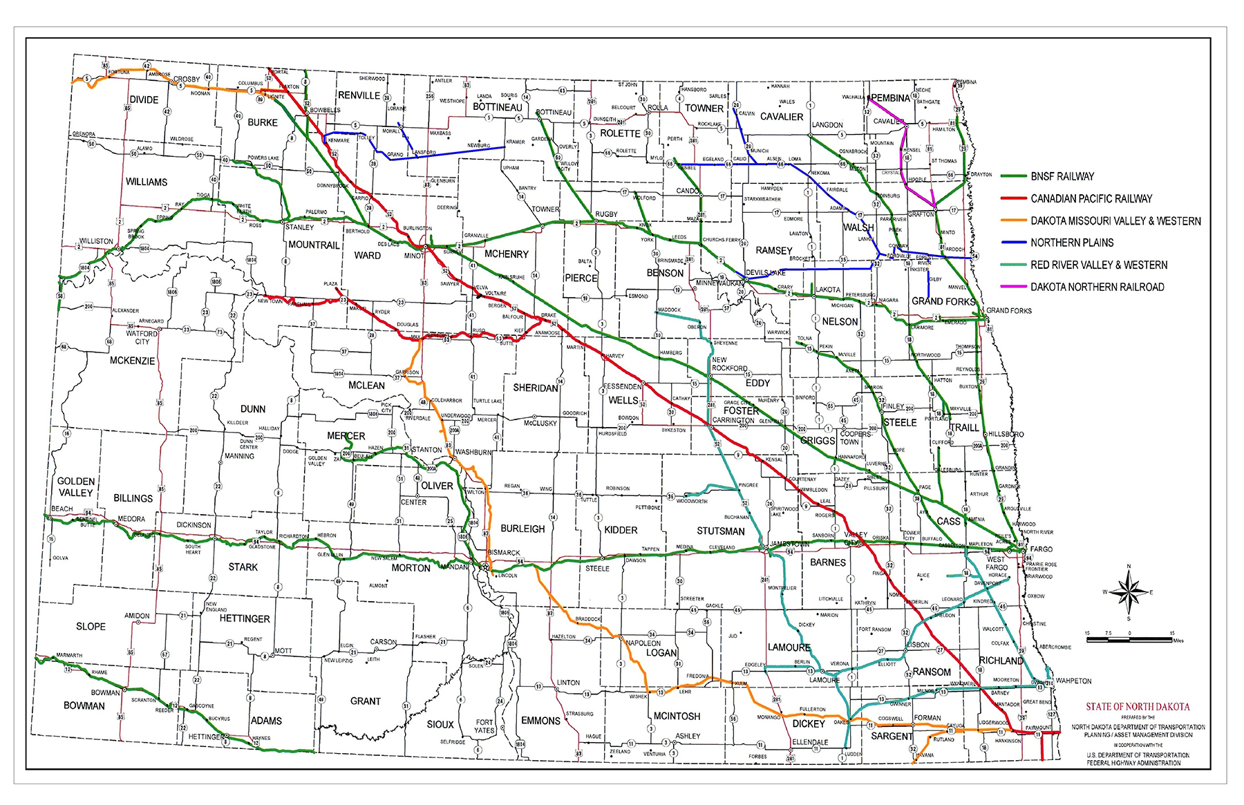 North Dakota Rail Map Jurisdiction   Railroad: Public Service Commission, North Dakota